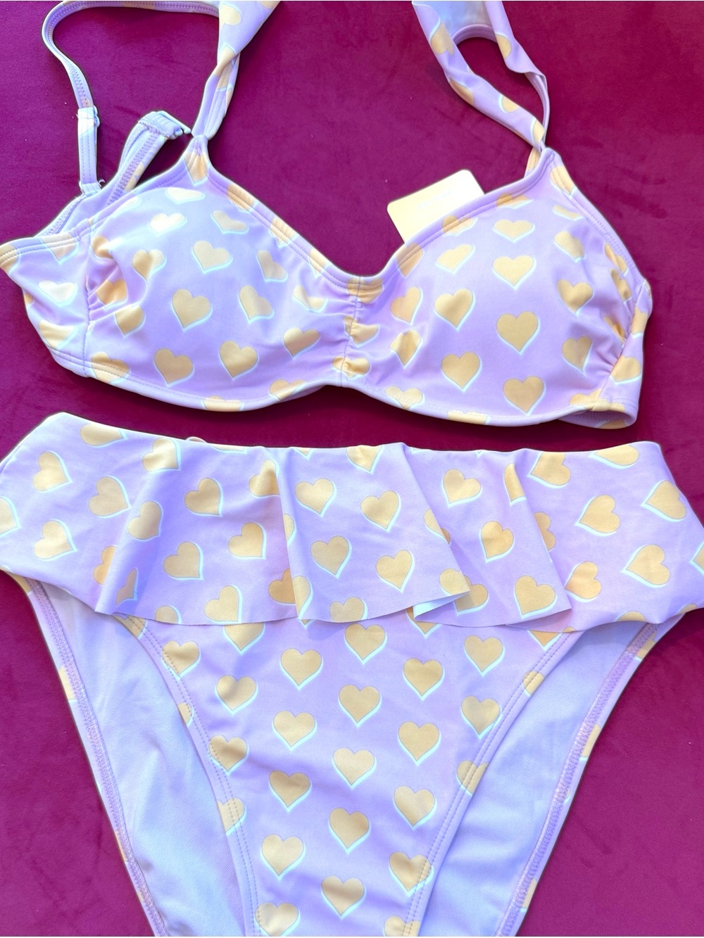 Stoney Clover x Target Lilac Heart Print Bikini Set with Yellow Hearts